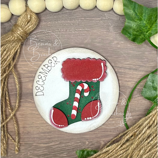 December - Stocking 3 inch Round Insert