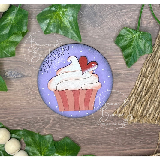 February - Cupcake 3 inch Round Insert